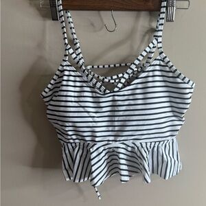 Cocoship Striped Black & White Peplum swim Top size 10